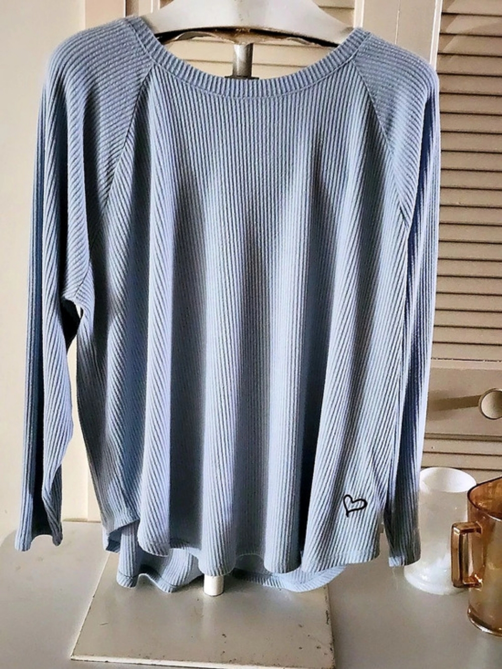 Simple Pleasures Gray Ribbed Long Sleeve Top